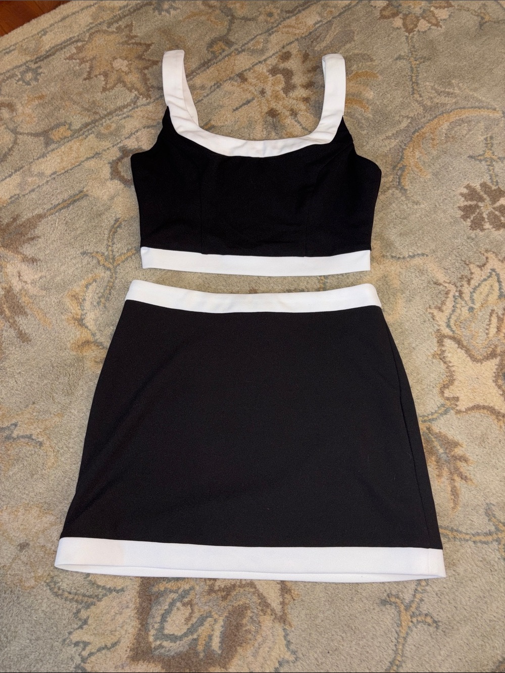 Lulu's Black and White Mini Skirt Set
